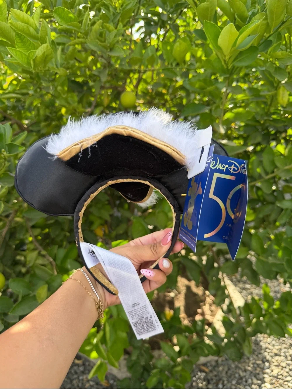 Disney Black and Gold Decorative Minnie Ears Headband with White Trim